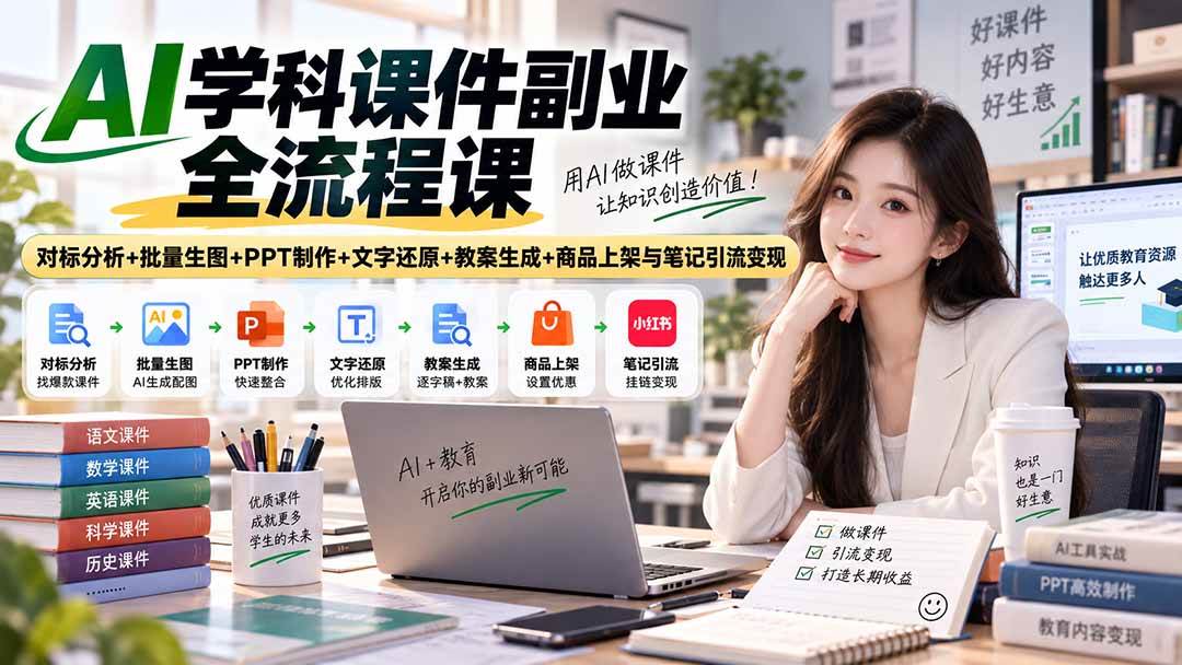 （20469期）AI学科课件副业全流程课｜对标分析+批量生图+PPT制作+文字还原+教案生成+商品上架与笔记引流变现-泰戈创艺资源库