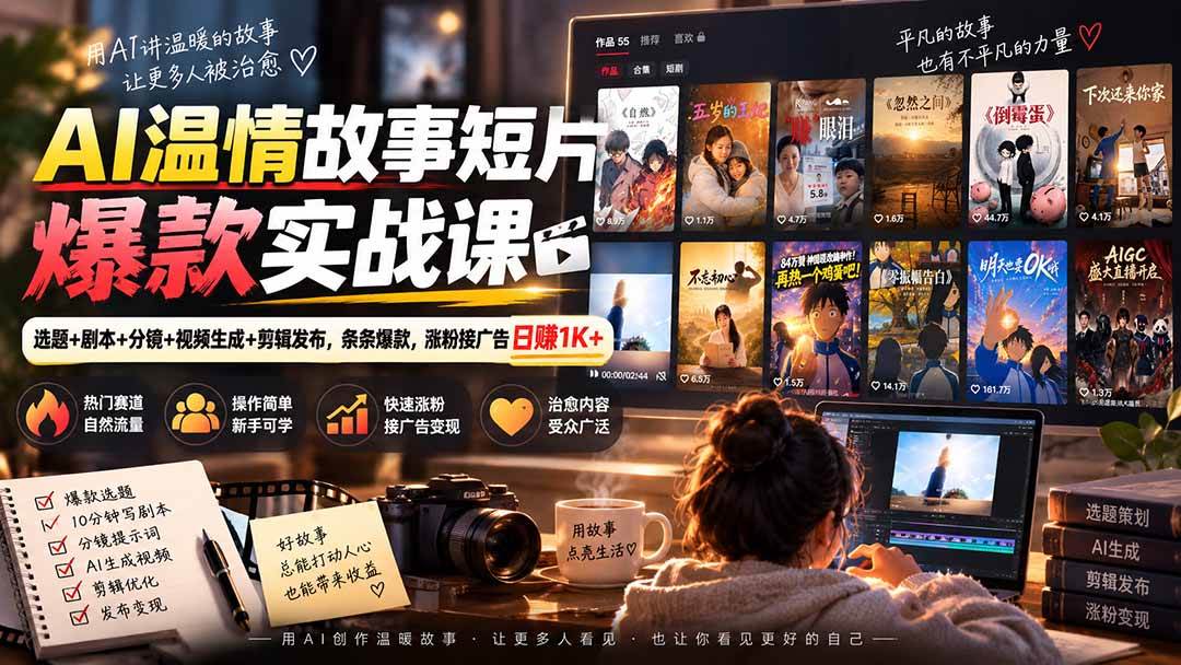 （20477期）AI温情故事短片爆款实战课-更新｜选题+剧本+分镜+视频生成+剪辑发布，条条爆款，涨粉接广告日赚1K+-泰戈创艺资源库