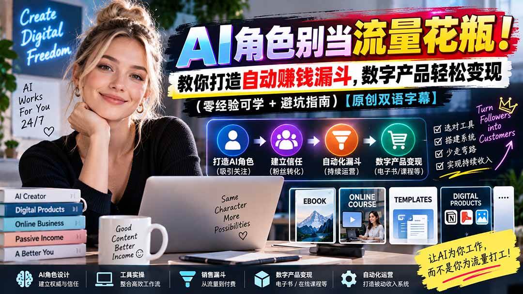 （20475期）AI角色别当流量花瓶！教你打造自动赚钱漏斗，数字产品轻松变现（零经验可学+避坑指南）【原创双语字幕】-泰戈创艺资源库