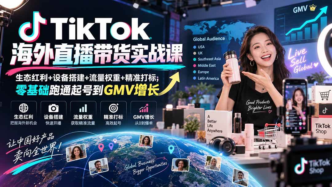 (20465期)TikTok海外直播带货实战课|生态红利+设备搭建+流量权重+精准打标,零基础跑通起号到GMV增长-泰戈创艺资源库