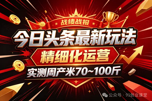 今日头条最新玩法，精细化运营，躺米，实测周产米 70~100 斤，兔米橡木，全新躺.zhuan模式-泰戈创艺资源库