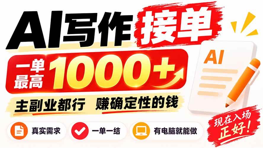 (20463期)AI写作接单,日稳定800+,附内部接单资源,0成本不囤货-泰戈创艺资源库