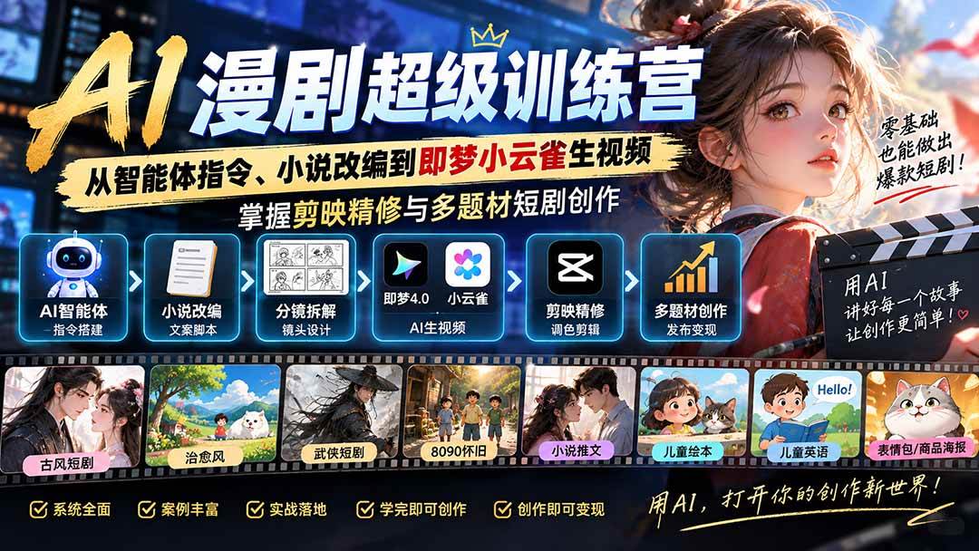 (20491期)AI漫剧超级特训营:从智能体指令、小说改编到即梦小云雀生视频,掌握剪映精修与多题材短剧创作-泰戈创艺资源库