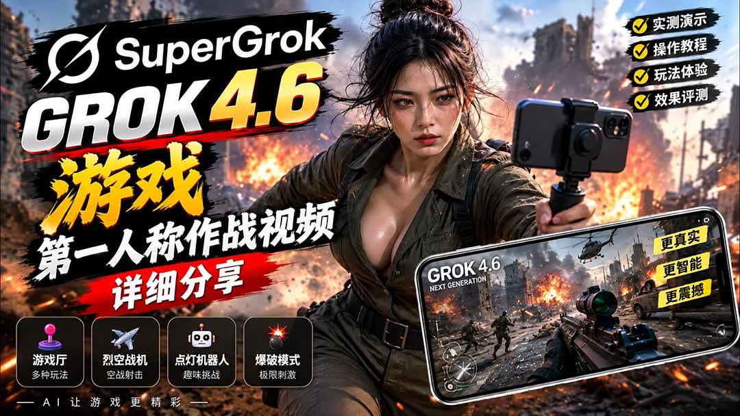 (20502期)Grok 4.6 也能做游戏?第一人称作战视频实测|玩法详细讲解-泰戈创艺资源库