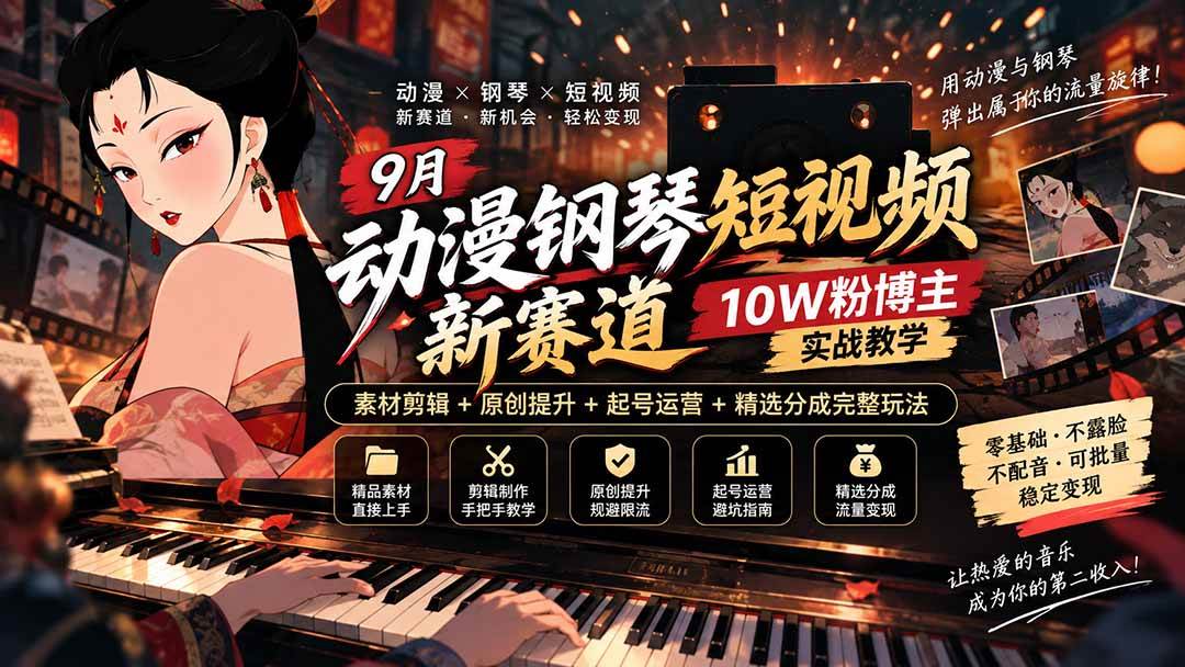 (20506期)9月动漫钢琴短视频新赛道|10W粉博主实战教学,素材剪辑+原创提升+起号运营+精选分成完整玩法-泰戈创艺资源库