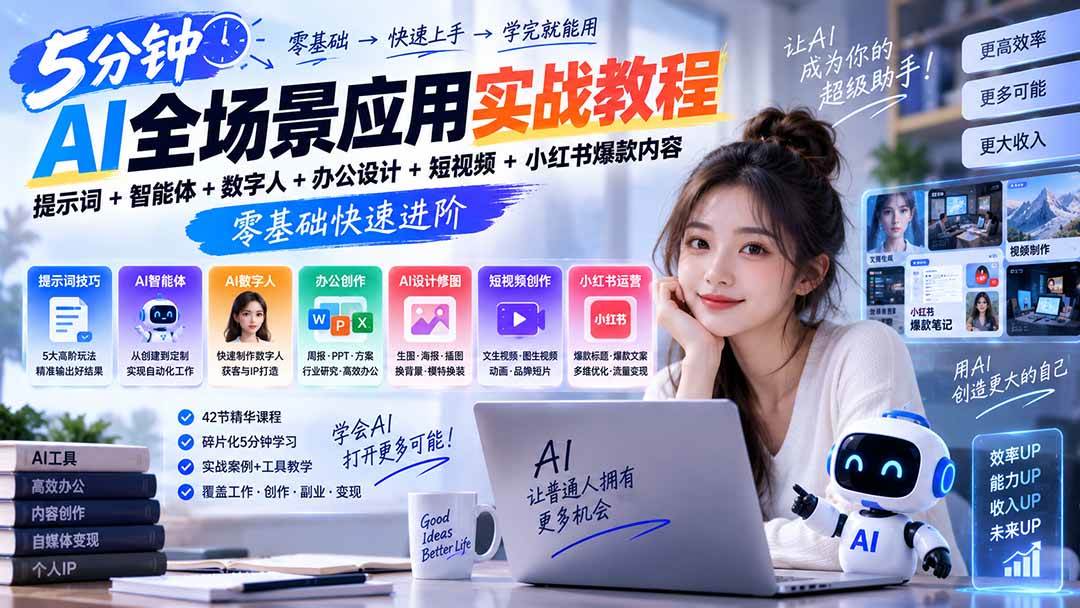 (20493期)AI全场景应用实战教程|提示词+智能体+数字人+办公设计+短视频+小红书爆款内容,零基础快速进阶-泰戈创艺资源库
