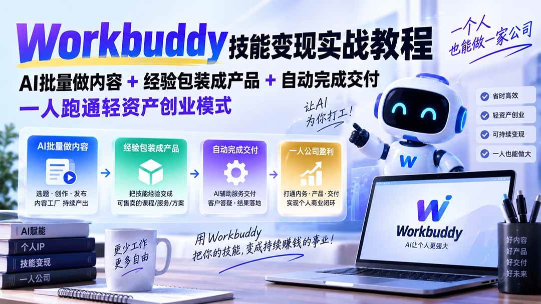 (20492期)Workbuddy技能变现实战教程:AI批量做内容+经验包装成产品+自动完成交付,一人跑通轻资产创业模式-泰戈创艺资源库