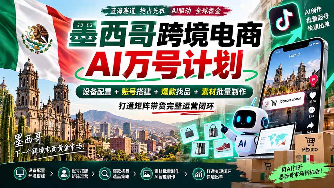 (20500期)墨西哥AI跨境电商万号计划|设备配置+账号搭建+爆款找品+素材批量制作,打通矩阵带货完整运营闭环-泰戈创艺资源库