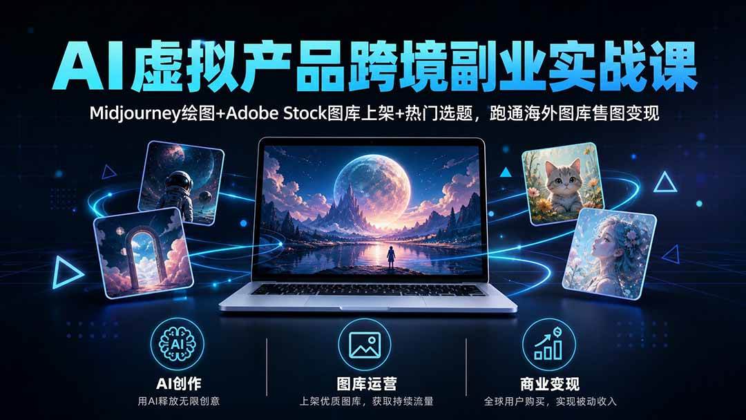 （20514期）AI虚拟产品跨境副业实战课｜Midjourney绘图+Adobe Stock图库上架+热门选题，跑通海外图库售图变现-泰戈创艺资源库
