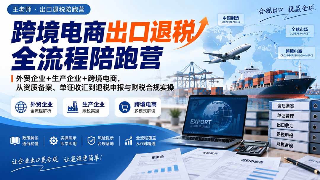 (20513期)跨境电商出口退税全流程陪跑营|外贸企业+生产企业+跨境电商,从资质备案、单证收汇到退税申报与财税合规实操-泰戈创艺资源库
