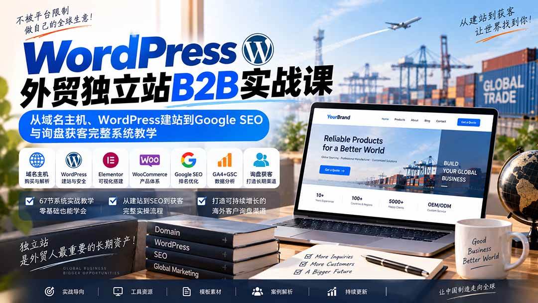 (20526期)WordPress外贸独立站B2B实战课:从域名主机、WordPress建站到Google SEO与询盘获客完整系统教学-泰戈创艺资源库