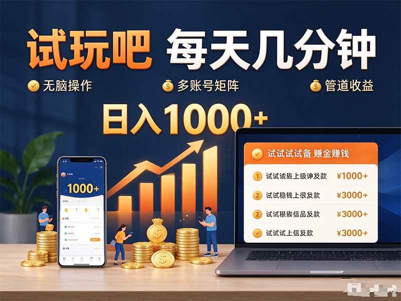 (20540期)试玩吧每天几分钟日入1000+无脑操作,可矩阵并附有管道收益-泰戈创艺资源库