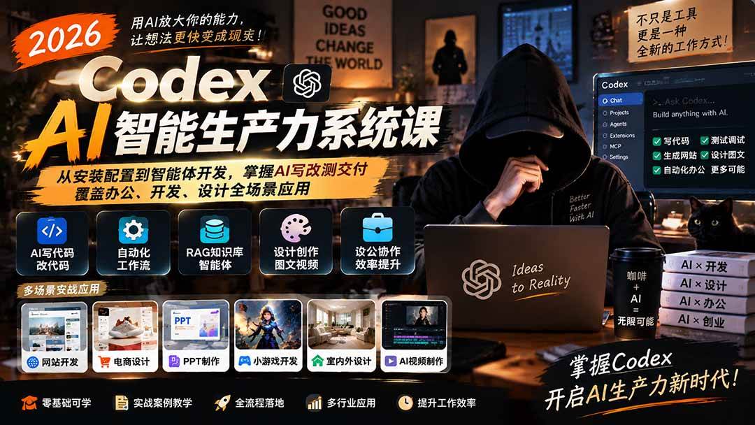(20535期)2026 Codex AI智能生产力系统课-更新|从安装配置到智能体开发,掌握AI写改测交付,覆盖办公、开发、设计全场景应用-泰戈创艺资源库