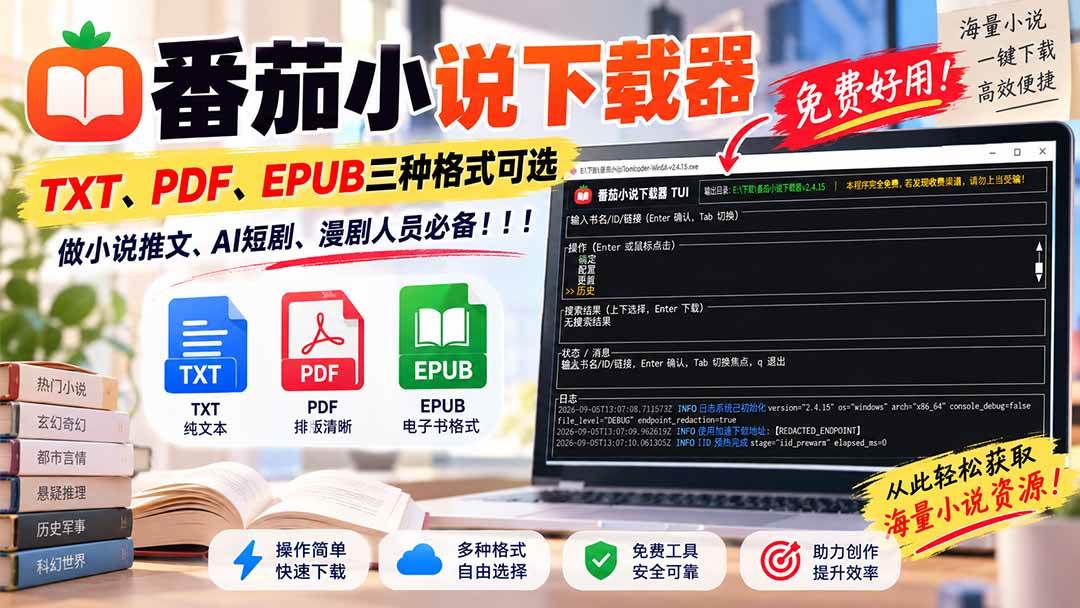 (20529期)番茄小说下载器,TXT、PDF、EPUB三种格式可选,做小说推文、AI短剧、漫剧人员必备!-泰戈创艺资源库
