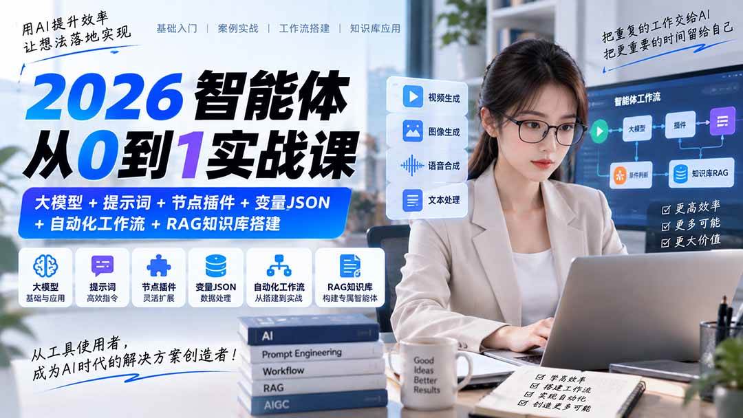 (20546期)2026智能体从0到1实战课|大模型+提示词+节点插件+变量JSON+自动化工作流+RAG知识库搭建-泰戈创艺资源库