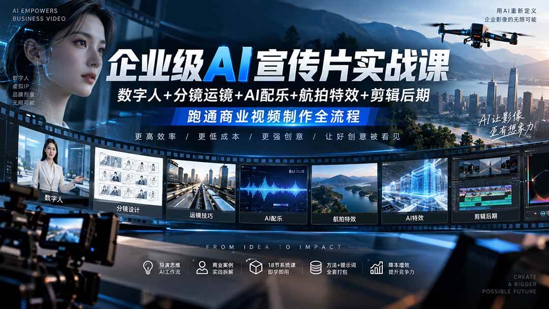 (20548期)企业级AI宣传片实战课|数字人+分镜运镜+AI配乐+航拍特效+剪辑后期,跑通商业视频制作全流程-泰戈创艺资源库