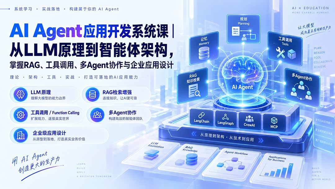 (20564期)AI Agent应用开发系统课-179节|从LLM原理到智能体架构,掌握RAG、工具调用、多Agent协作与企业应用设计-泰戈创艺资源库