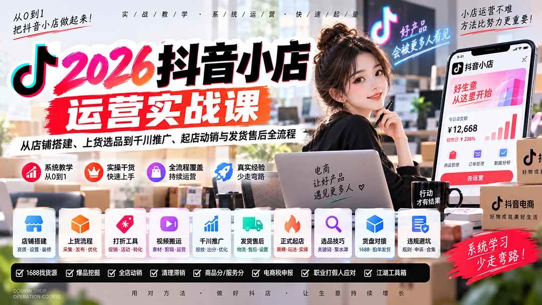 (20568期)2026抖音小店运营实战课|从店铺搭建、上货选品到千川推广、起店动销与发货售后全流程-泰戈创艺资源库