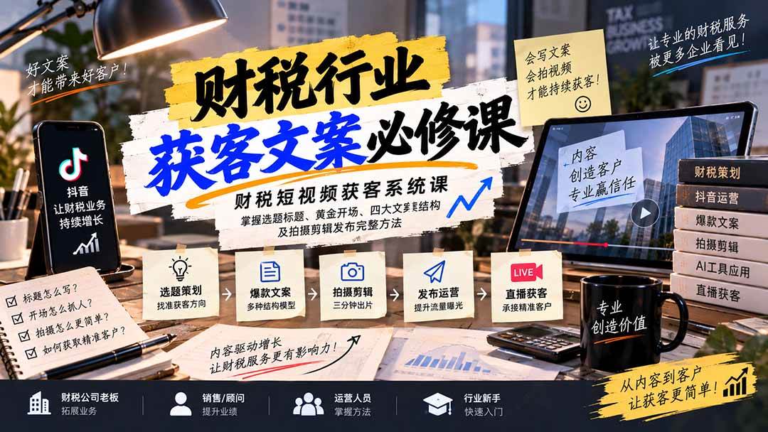(20591期)财税短视频获客系统课:掌握选题标题、黄金开场、四大文案结构及拍摄剪辑发布完整方法-泰戈创艺资源库