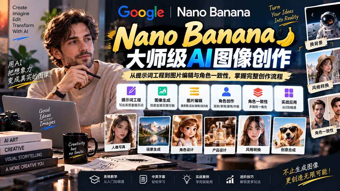 (20609期)【无水印】Nano Banana大师级AI图像实战课:从提示词工程到图片编辑与角色一致性,掌握完整创作流程-泰戈创艺资源库