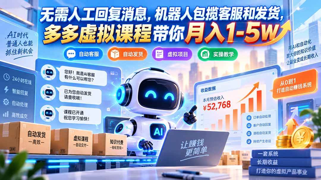 (20615期)无需人工回复消息,机器人包揽客服和发货,多多虚拟课程带你月入1-5W-泰戈创艺资源库