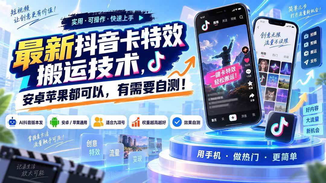 (20606期)最新抖音卡特效搬运技术,安卓苹果都可以,有需要自测!-泰戈创艺资源库