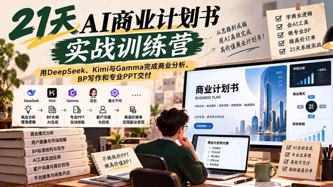 （20637期）【无水印】21天AI商业计划书实战训练营：用DeepSeek、Kimi与Gamma完成商业分析、BP写作和专业PPT交付-泰戈创艺资源库