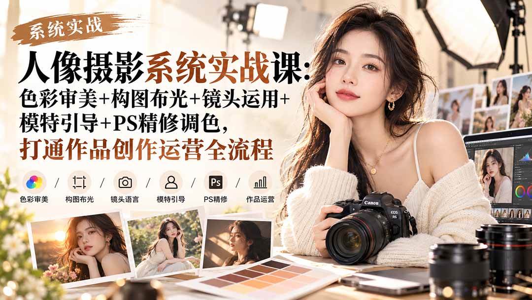 (20623期)【无水印】人像摄影系统实战课:色彩审美+构图布光+镜头运用+模特引导+PS精修调色,打通作品创作运营全流程-泰戈创艺资源库