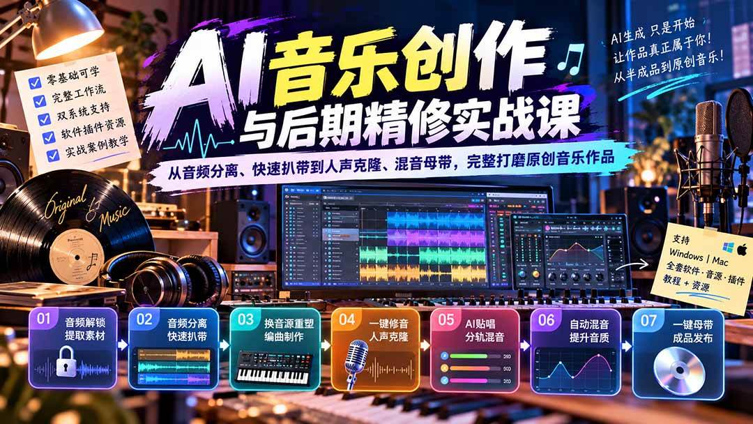 (20652期)AI音乐创作与后期精修实战课:从音频分离、快速扒带到人声克隆、混音母带,完整打磨原创音乐作品-泰戈创艺资源库