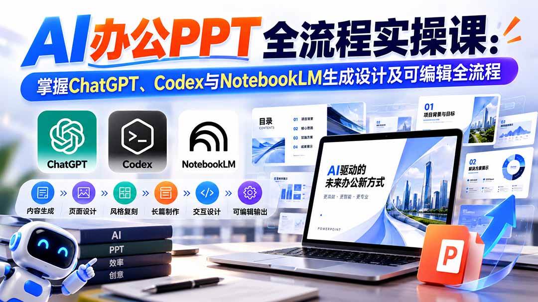 （20660期）【无水印】AI办公PPT全流程实操课： 掌握ChatGPT、Codex与NotebookLM生成设计及可编辑全流程-泰戈创艺资源库