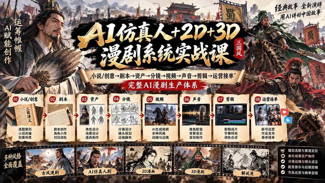 (20685期)AI仿真人+2D+3D漫剧系统实战课:小说/创意→剧本→资产→分镜→视频→声音→剪辑→运营接单,完整AI漫剧生产体系-泰戈创艺资源库