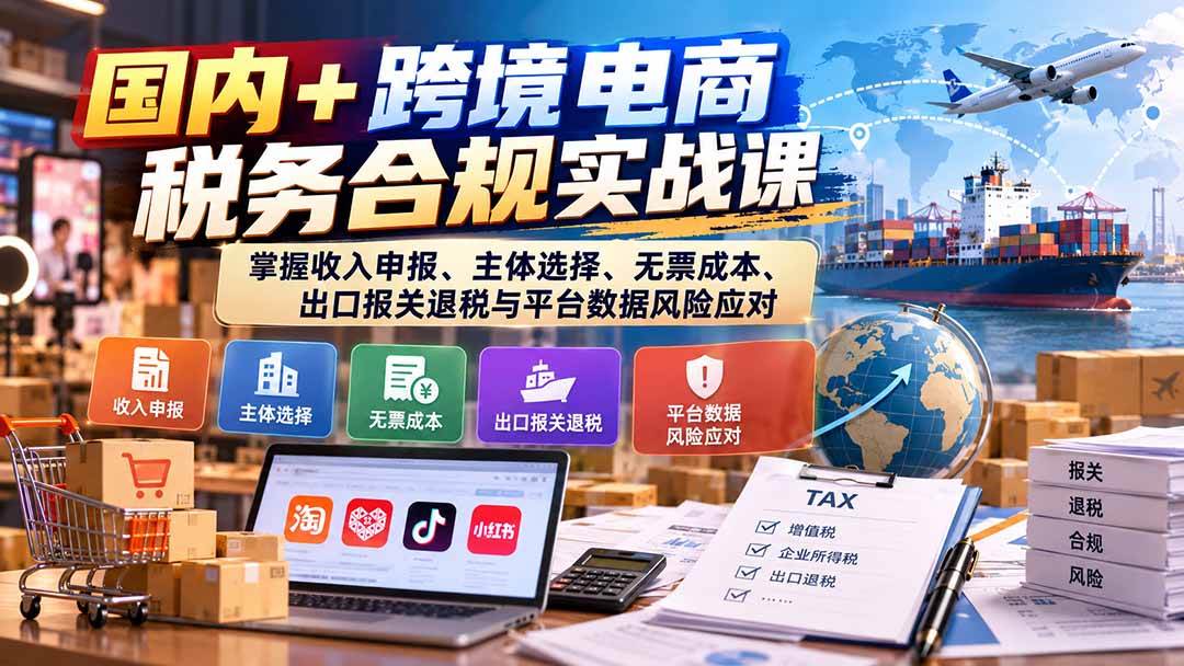 (20686期)国内+跨境电商税务合规实战课:掌握收入申报、主体选择、无票成本、出口报关退税与平台数据风险应对-泰戈创艺资源库