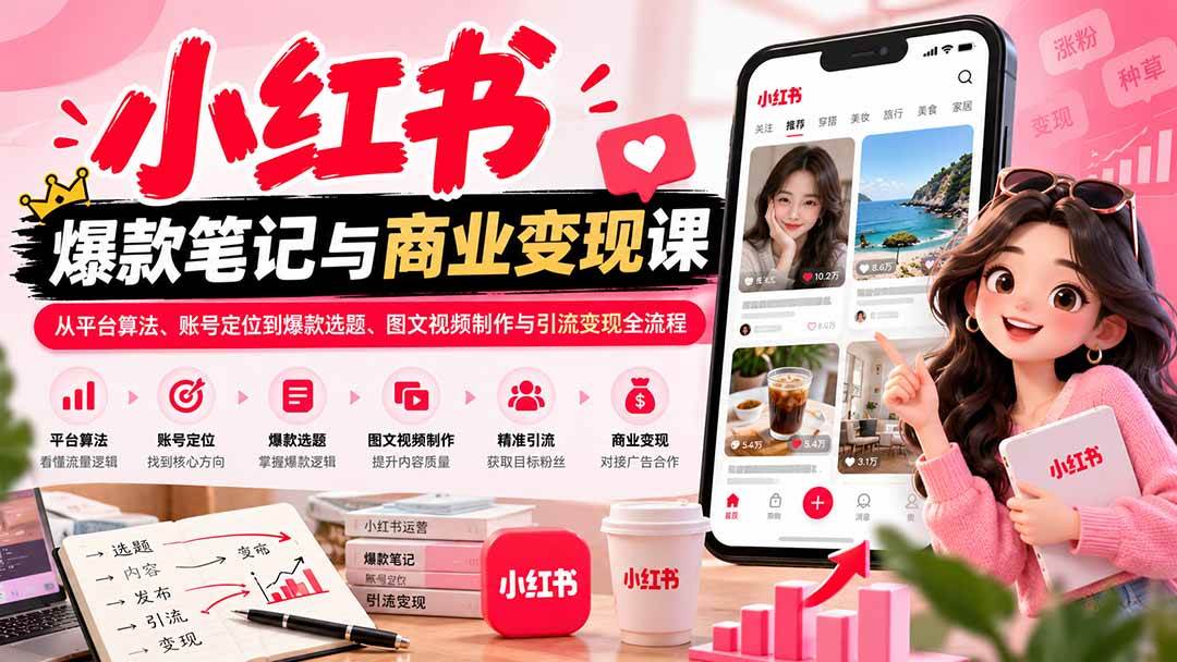 （20709期）2026小红书爆款笔记与商业变现课：从平台算法、账号定位到爆款选题、图文视频制作与引流变现全流程-泰戈创艺资源库