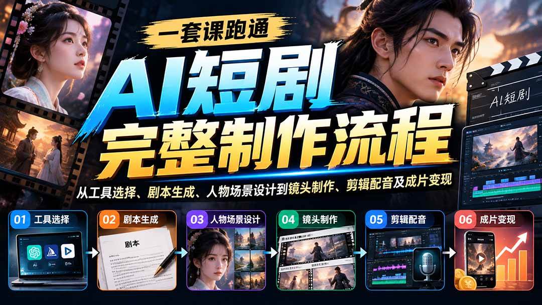 (20742期)一套课跑通AI短剧完整制作流程:从工具选择、剧本生成、人物场景设计到镜头制作、剪辑配音及成片变现-泰戈创艺资源库