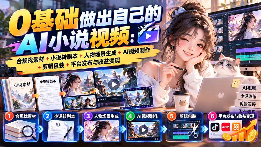 (20741期)0基础做出自己的AI小说视频:合规找素材+小说转剧本+人物场景生成+AI视频制作+剪辑包装+平台发布与收益变现-泰戈创艺资源库
