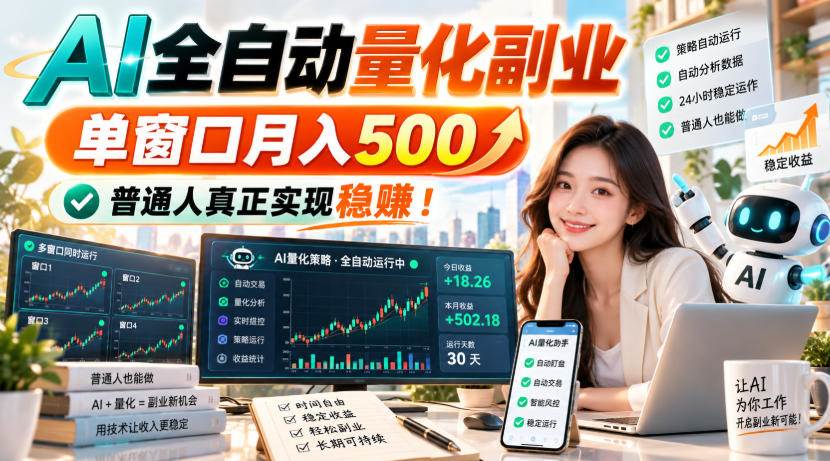 （20735期）AI全自动量化副业，单窗口月入500，普通人真正实现稳赚！-泰戈创艺资源库