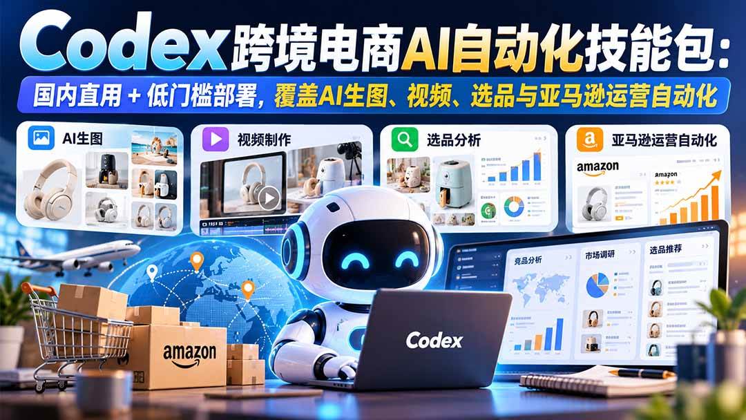 (20752期)【无水印】Codex跨境电商AI自动化技能包:国内直用+低门槛部署,覆盖AI生图、视频、选品与亚马逊运营自动化-泰戈创艺资源库