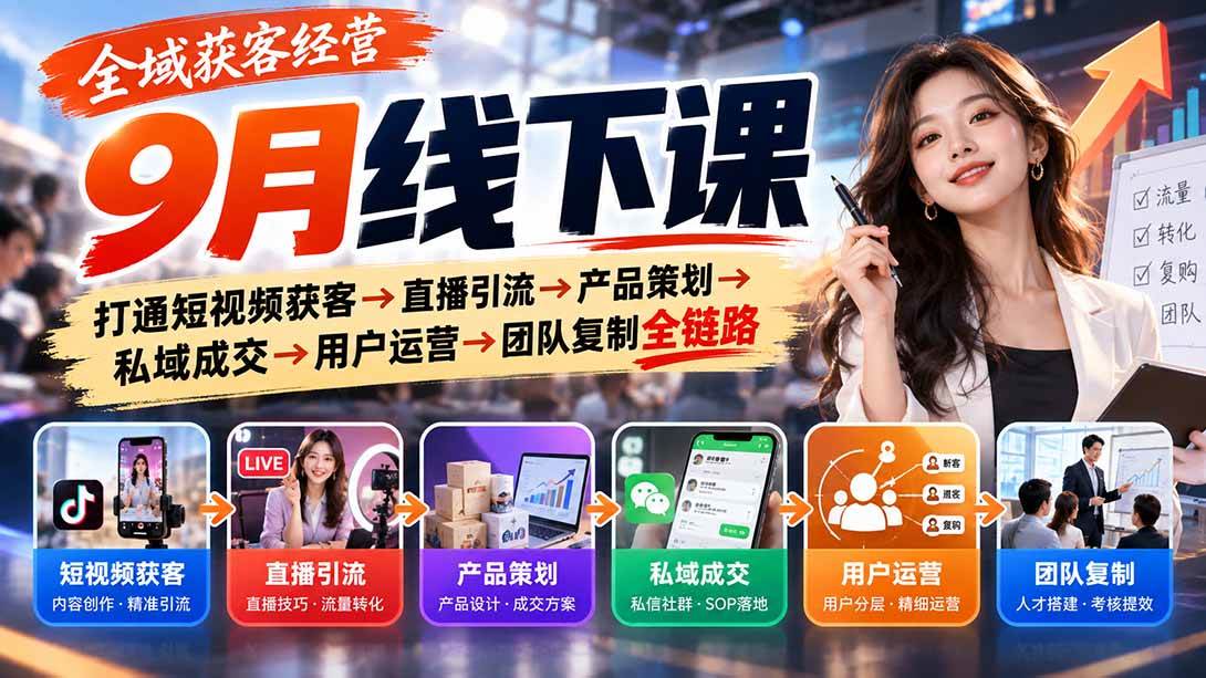 (20777期)全域获客经营9月线下课:打通短视频获客→直播引流→产品策划→私域成交→用户运营→团队复制全链路-泰戈创艺资源库