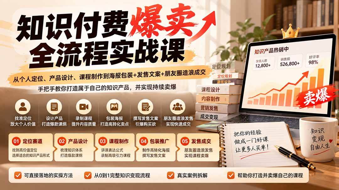(20787期)【无水印】知识付费爆卖全流程实战课:从个人定位、产品设计、课程制作到海报包装+发售文案+朋友圈造浪成交-泰戈创艺资源库