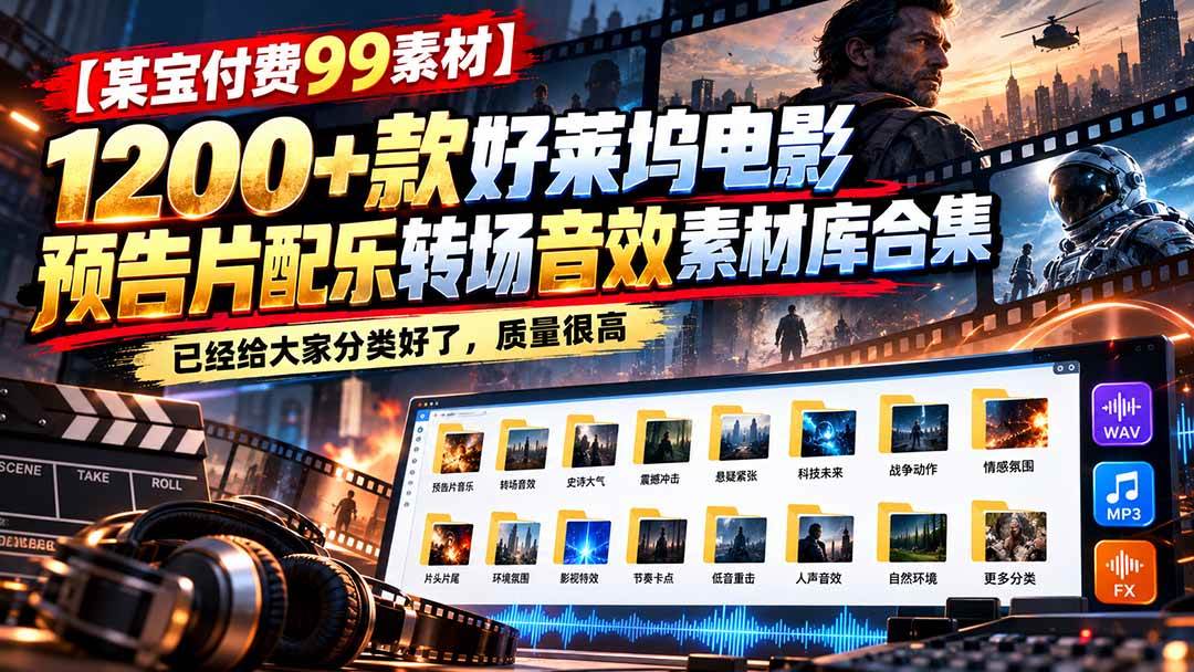 (20797期)【某宝付费99素材】1200+款好莱坞电影预告片配乐转场音效素材库合集-泰戈创艺资源库
