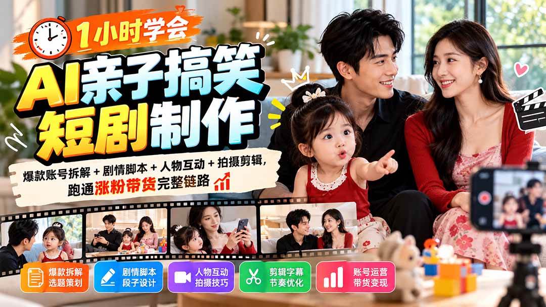 （20807期）1小时学会AI亲子搞笑短剧制作：爆款账号拆解+剧情脚本+人物互动+拍摄剪辑，跑通涨粉带货完整链路-泰戈创艺资源库