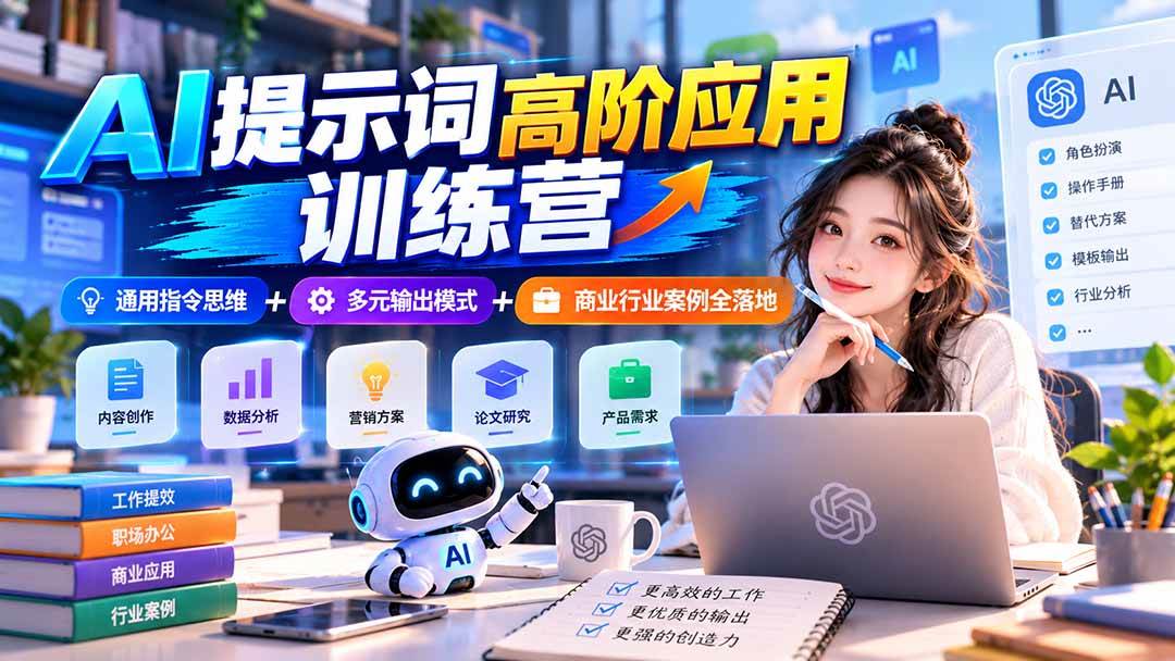 （20823期）【无水印】AI提示词高阶应用训练营｜通用指令思维+多元输出模式+商业行业案例全落地-泰戈创艺资源库