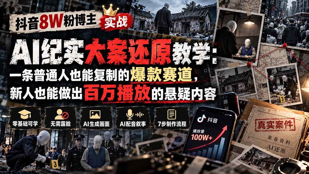（20865期）抖音8W粉博主AI纪实大案还原教学：一条普通人也能复制的爆款赛道，新人也能做出百万播放的悬疑内容-泰戈创艺资源库
