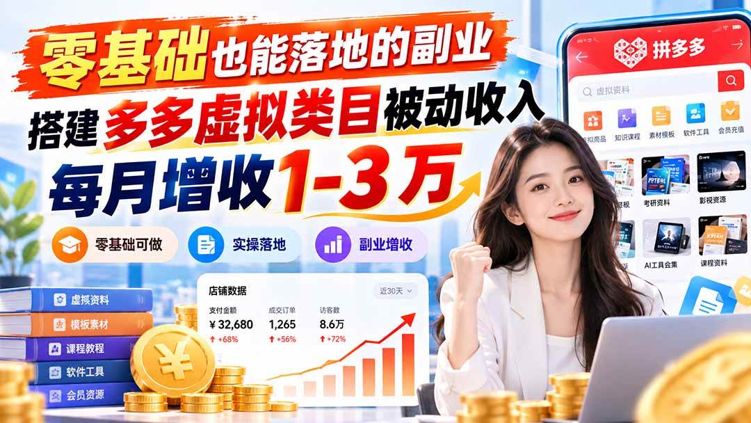 (20870期)零基础也能落地的副业,搭建多多虚拟类目被动收入,每月增收 1-3 万-泰戈创艺资源库