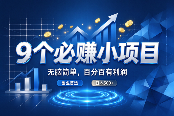 （20868期）9个必赚的小项目，超级无脑简单，百分百赚米的，副业首选，日收500+-泰戈创艺资源库