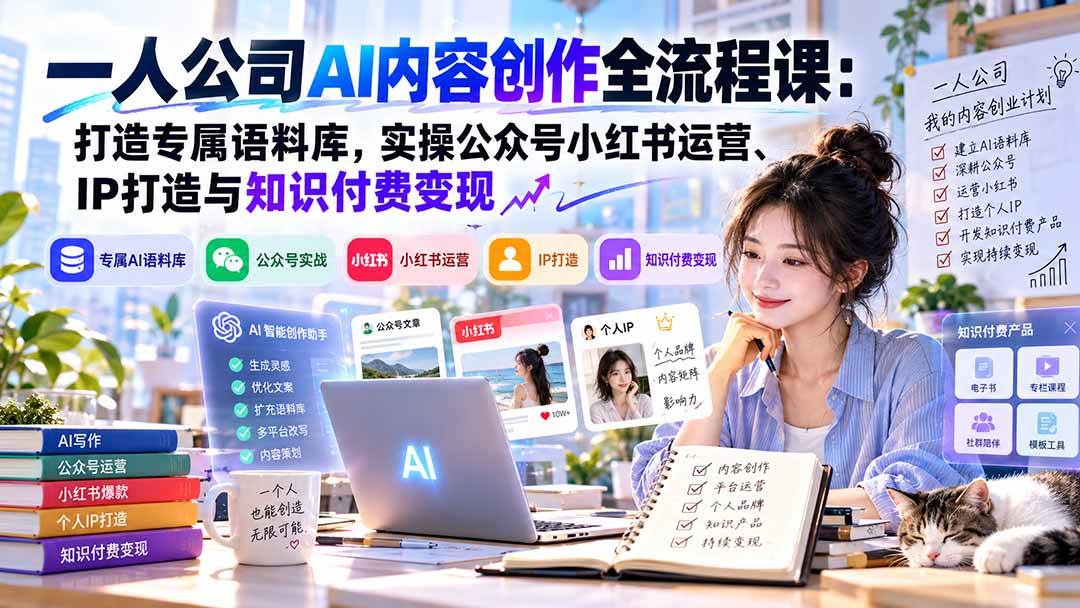 （20866期）一人公司AI内容创作全流程课：打造专属语料库，实操公众号小红书运营、IP打造与知识付费变现方法论-泰戈创艺资源库