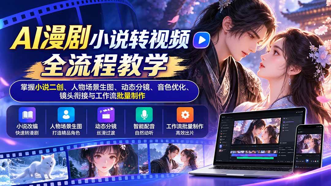 （20880期）AI漫剧小说转视频全流程教学：掌握小说二创、人物场景生图、动态分镜、音色优化、镜头衔接与工作流批量制作-泰戈创艺资源库