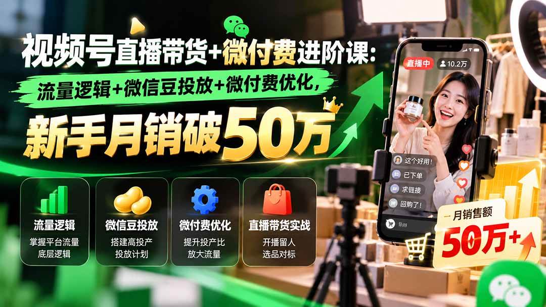 （20886期）视频号直播带货+微付费进阶课-更新1010：流量逻辑+微信豆投放+微付费优化，新手月销破50万-泰戈创艺资源库