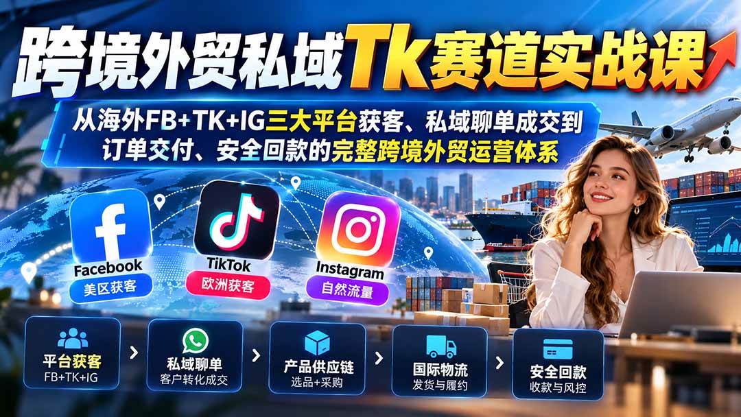 (20894期)跨境外贸私域Tk赛道实战课:从海外FB+TK+IG三大平台获客、私域聊单成交到订单交付、安全回款的完整跨境外贸运营体系-泰戈创艺资源库