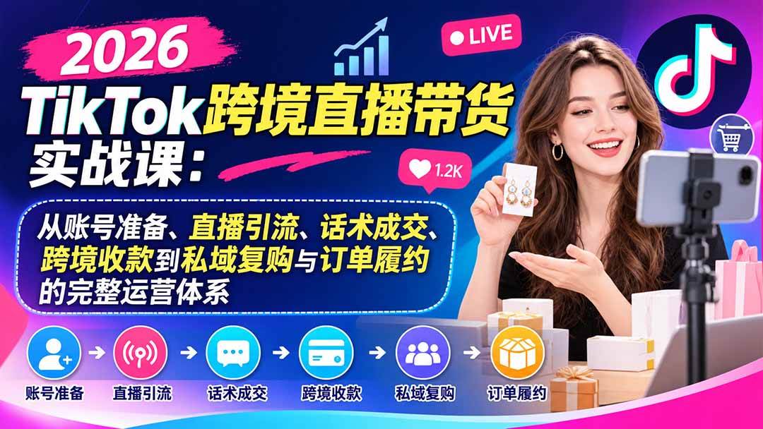 (20898期)2026TikTok跨境直播带货实战课:从账号准备、直播引流、话术成交、跨境收款到私域复购与订单履约的完整运营体系-泰戈创艺资源库